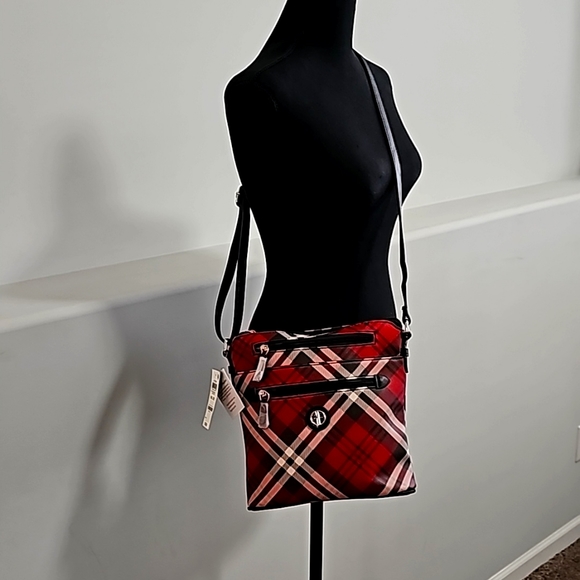 RED DESIGNER PLAID CROSSBODY Purse - Picture 1 of 3